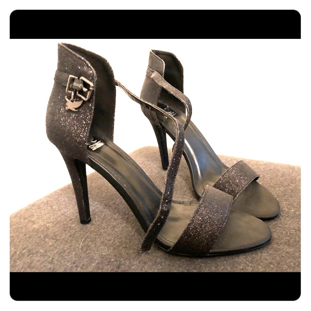 Shiekh Shoes Black Glitter Strappy Heels Sz 10